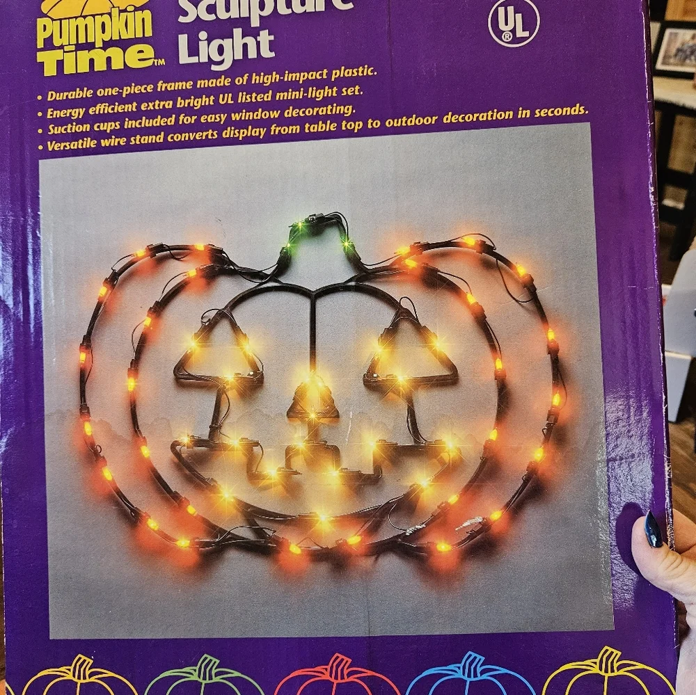 Vintage Halloween Pumpkin Sculpture Window Or Table Light Fixture. 20” WORKS!